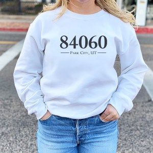 Park City, Utah white sweatshirt zip code 84060